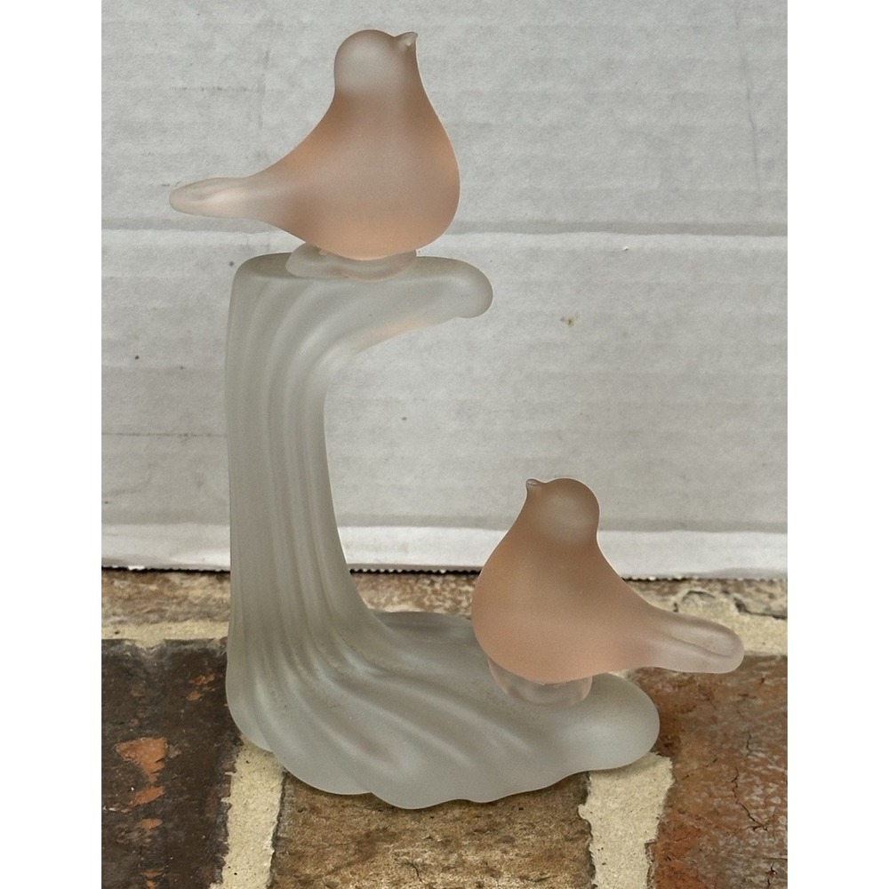 Vtg Frosted Pink Satin Glass Love Birds Doves Crowning Touch Hallmark Figurine